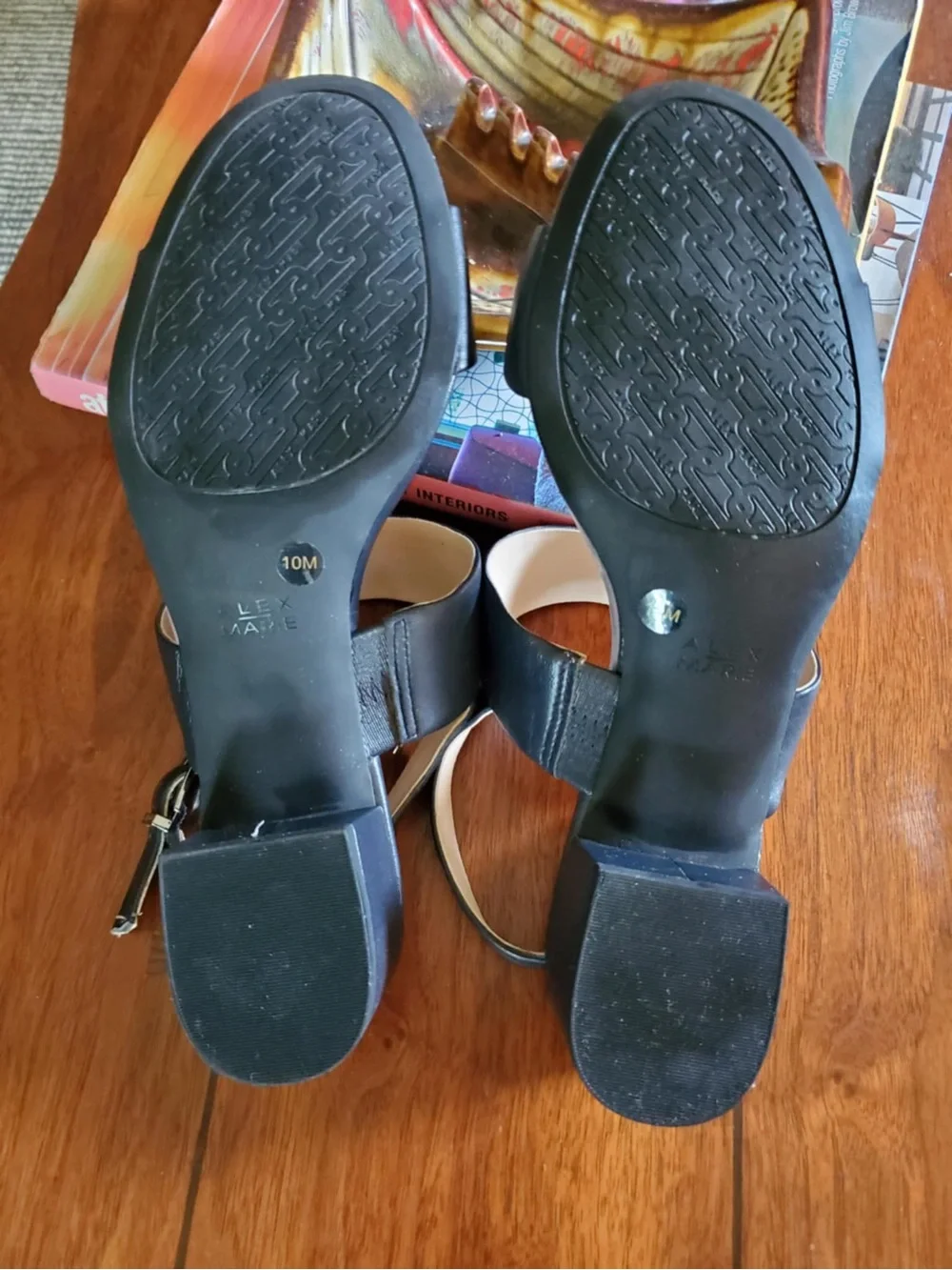 Alex Marie Calina Leather Navy Block Heel Sling Back Open Toe Sandals - Picture 8 of 10